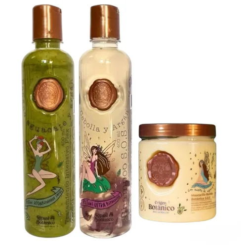 RITUAL BOTANICO Kit 3 Crecimiento Acelerado y Ultra Reparador S.O.S: Champú de Cebolla, Acondicionador Intensivo PLEX, Mascarilla Capilar.