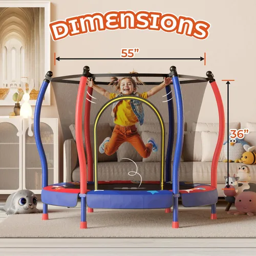Miniatura 4 de Happin® - Cama elástica de 55 pulgadas para niños con cerca de seguridad, trampolín interior y exterior para niños pequeños, diseño ultra seguro