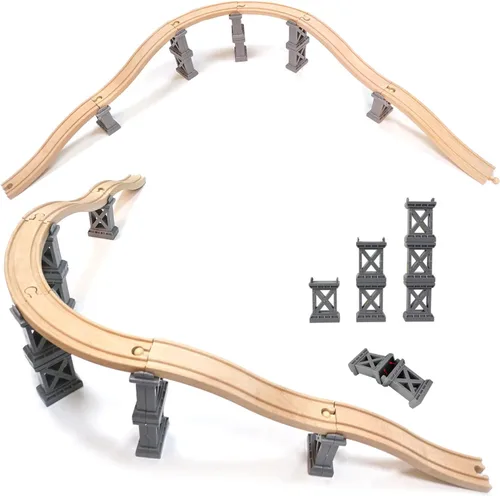 Miniatura 3 de Puentes de tren de madera, puente de viaducto, accesorios de pista de tren de madera, pistas de tren de madera, vías de tren compatibles con todas