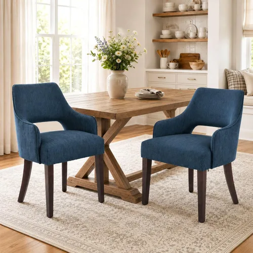 Miniatura 16 de Juego de 2 sillas de comedor tapizadas de piel sintética de estilo granja para cocina con brazos, sillas laterales con acento de madera para sala