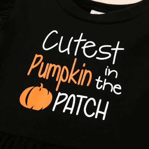 Miniatura 6 de Noubeau My 1st Halloween Baby Girl Outfits Ruffle Pumpkin Print Túnica Drees Camisa Pantalones Rayas Legging Otoño Invierno Ropa