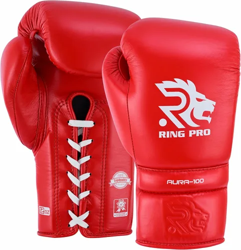 Miniatura 9 de Aura 100 Guantes de Boxeo de Cuero de Grano Completo con Cordones para Hombres y Mujeres, para Entrenamiento, Sparring, Muay Thai, Kickboxing, Saco