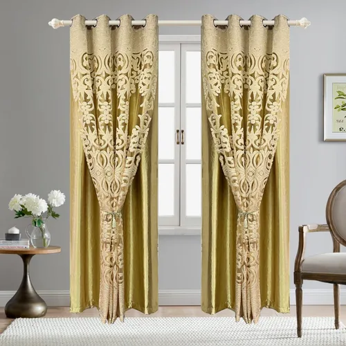 Miniatura 11 de Gxi Paneles de cortinas transparentes de jacquard marrón con ojales, 2 paneles para sala de estar, puerta corredera, cortina de gasa de tul europeo