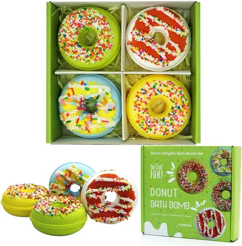 Miniatura 9 de KAV Set de regalo de bombas de baño en forma de dona – Kit de 4 bombas de baño orgánicas hechas a mano con aceites esenciales – Regalo de spa