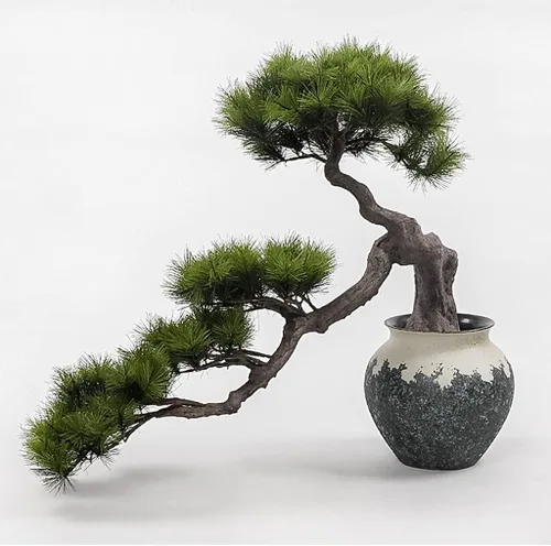 Miniatura 4 de UNNS Bonsái pequeño árbol artificial bonsái simulado maceta de pino de bienvenida, florero chino de silicona simulada, plantas verdes de piedras