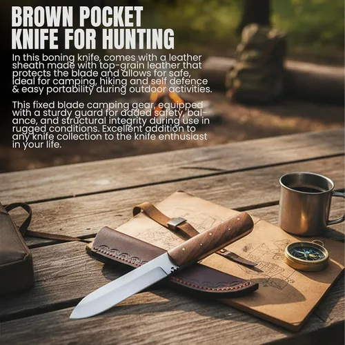 Miniatura 3 de SZCO Cuchillo de Caza Full Tang de 8 Pulgadas - Cuchillo de Campamento Clásico Patch con Mango de Madera de Burlwood, Hoja de Acero Inoxidable