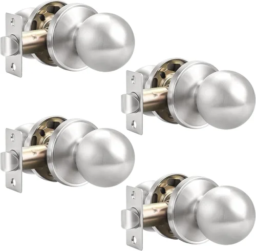 Probrico Paquete de 4 pomos redondos para puerta de pasillo/armario, función de paso para pasillo/armario, manija de cerradura de puerta interior