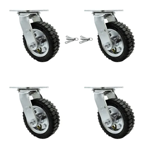 Miniatura 53 de Juego de 4 ruedas neumáticas giratorias de 6 pulgadas, ruedas de goma negra, incluye 2 ruedas giratorias con frenos y 2 rígidas, ruedas resistentes