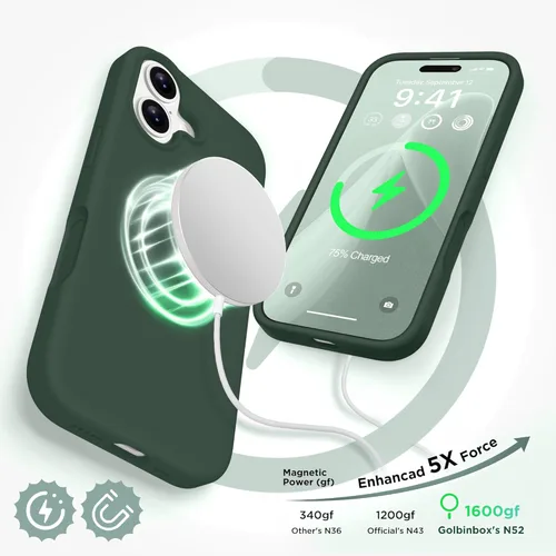 Miniatura 4 de GolbinBox Funda magnética para iPhone 17, compatible con MagSafe, cubierta de silicona integrada para control de cámara, funda de silicona líquida a