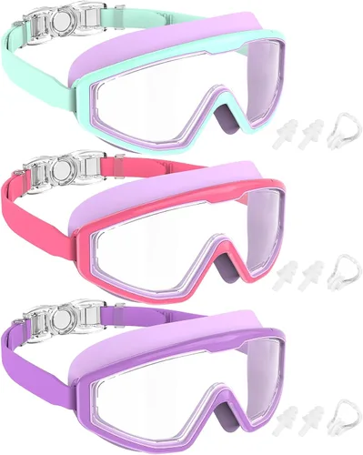 Miniatura 21 de NSSIW Gafas de natación para niños, antiniebla, sin fugas, con clip para la nariz, tapones para los oídos para niñas, niños y jóvenes, 6-14, paquete