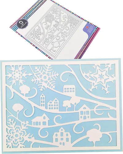Alinacutle Marco de fondo de aldea de nieve, troqueles de corte de metal para hacer tarjetas hechas a mano, álbum de recortes, plantilla de Marco de