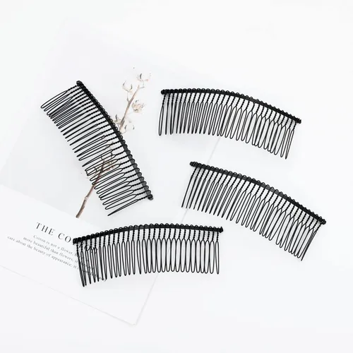 Miniatura 7 de Lawie Paquete de 20 peines de pelo grandes y anchos de metal negro con base de alambre torcido para el cabello, clips de peine para boda, velo
