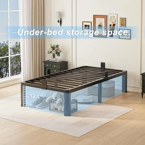 Miniatura 8 de Yitong Angel - Base de cama individual de 14 pulgadas con patas de esquinas redondeadas y agujeros para cabecero, con tope deslizante para colchón