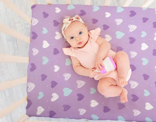 Miniatura 5 de Paquete de 4 sábanas suaves para bebé niña N Play para colchón de mini cuna, diseño de unicornio, arcoíris y corazón, lindo poliéster neutro unisex