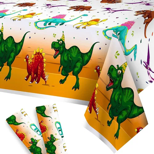 KatchOn, Mantel de dinosaurio extra grande para cumpleaños, 108 x 54 pulgadas, paquete de 2 manteles de dinosaurio para fiesta de cumpleaños, mantel