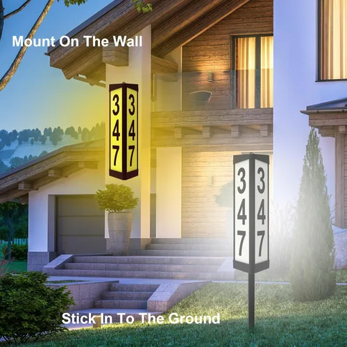 Miniatura 2 de Placa solar de dirección de 3 lados, números de casa iluminados para exteriores, control remoto RGBW impermeable que cambia de color, letrero