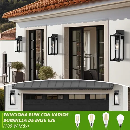 Miniatura 5 de FILIYANO Luces de Pared Grandes para Exteriores de 16 Pulgadas - Paquete de 2 Luminarias Exteriores Modernas Negras con Pantalla de Vidrio