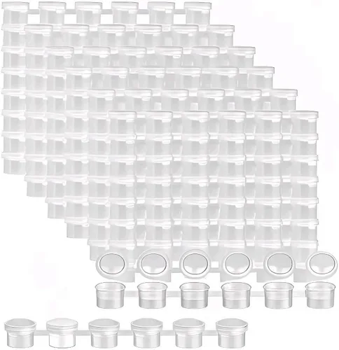 JAPCHET 120 tiras de 720 macetas de 0.11 onzas líquidas, tiras de pintura vacías, mini contenedores de pintura, macetas de plástico transparente