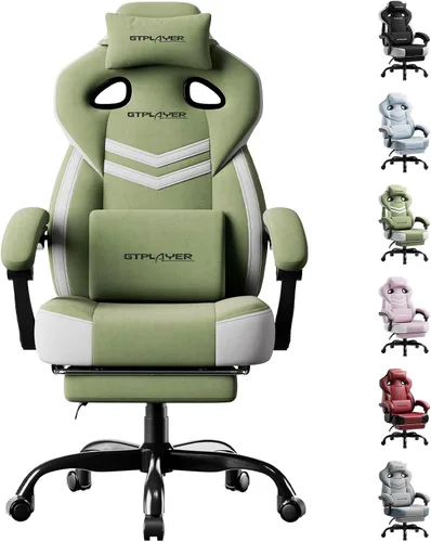 Miniatura 8 de GTPLAYER Sillas de juegos para adultos, asiento ergonómico grande y alto para juegos con reposapiés y soporte lumbar, cómoda silla de oficina