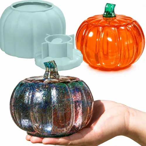 Molde de resina para tarro de calabaza, molde para frascos, moldes de resina epoxi para Halloween, moldes de silicona de calabaza, otoño, decoración