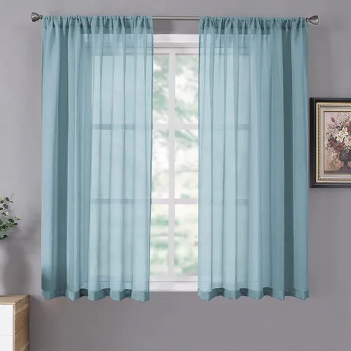 Miniatura 16 de Tollpiz - Juego de 2 paneles de cortinas de velo traslúcidas para media ventana, cortas, con textura de lino y bolsillo para cortinero, filtran