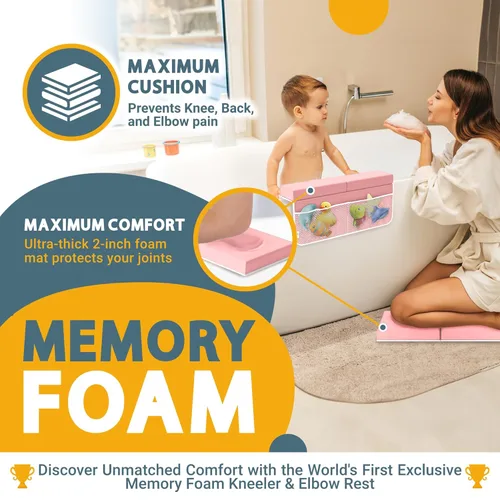 Miniatura 2 de Juego de almohadillas de espuma viscoelástica para rodillas y coderas, 2 pulgadas de grosor, resistente al agua, cojín esencial para el baño del Rosa