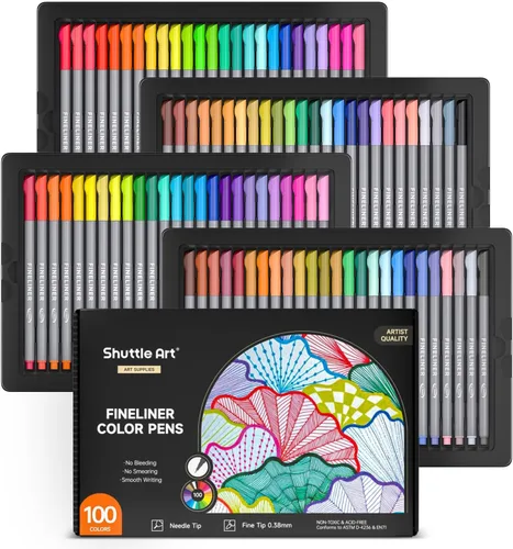 Rotuladores de punta fina Shuttle Art, 100 colores 0.02 pulgadas. Conjunto de rotuladores de punta fina de color, conjunto de rotuladores de dibujo
