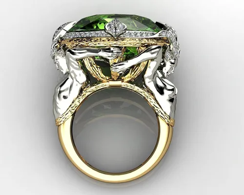 Miniatura 7 de Anillo de sirena de Kraken con circonio cúbico verde vintage Medusa Fishamn Merman de cristal de sirena anillo de dedo Sea King Queen para mujeres