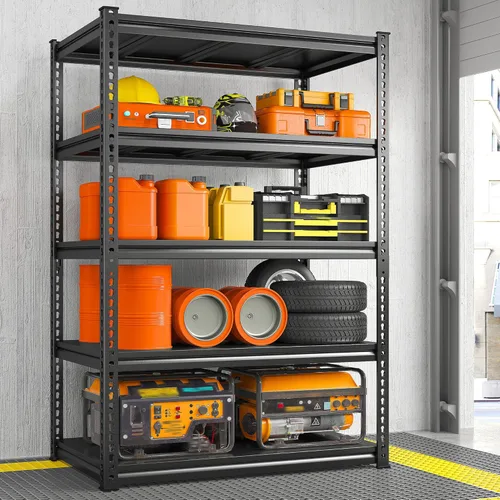 REIBII Estantería de Garaje de 72" de Alto, Estantes de Almacenamiento de Servicio Pesado Carga 2500 LBS, Estantería Metálica de 5 Niveles Ajustable