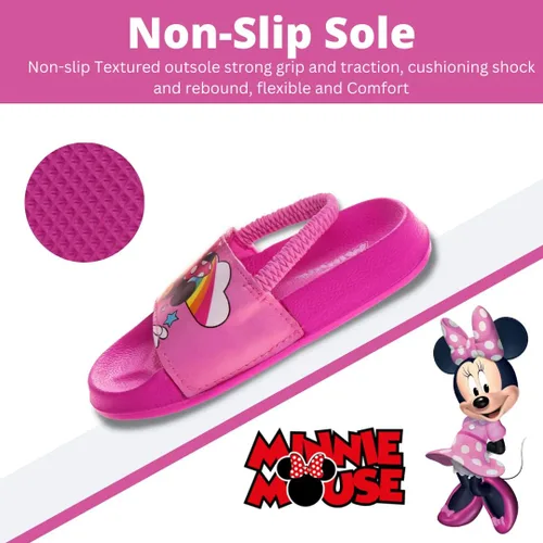 Miniatura 4 de Disney Minnie Mouse, Encanto, Mickey, Lightning McQueen, Frozen Elsa Anna Girl - Sandalias de verano para niños con correa trasera para la playa