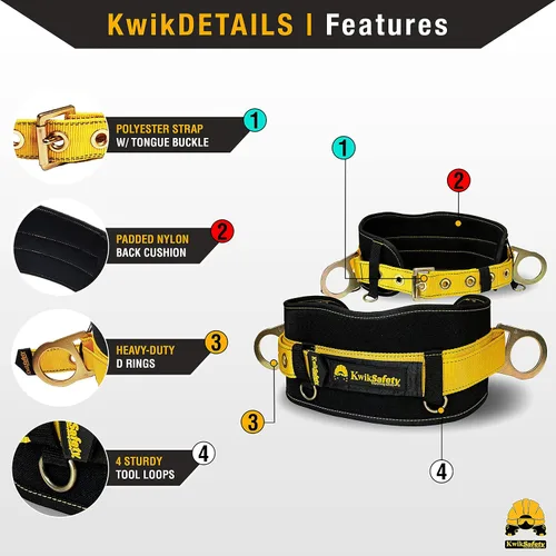 Miniatura 3 de KwikSafety - Charlotte, NC - Cinturón de seguridad BEAVER TAIL para posicionamiento Soporte acolchado Lineman Ironworker Combo de bolsa de pernos