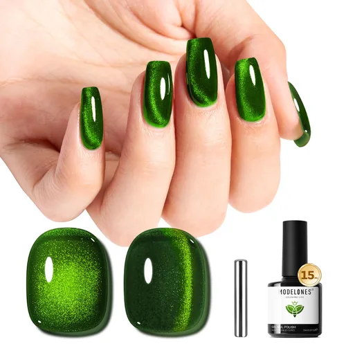 Miniatura 54 de Modelones Esmalte de uñas de gel ojo de gato arco iris con lentejuelas plateadas holográficas, esmalte de uñas de gel 9D con barra magnética, apto