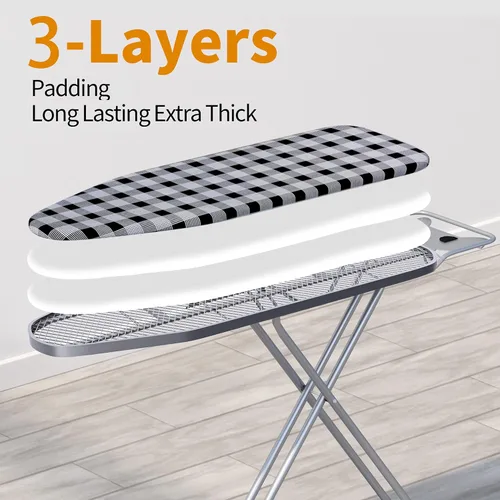 Miniatura 5 de Jakeefud Tabla de planchar de 13 x 43 pulgadas con funda acolchada extra gruesa y resistente, altura ajustable, tela resistente al calor y a
