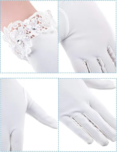 Miniatura 3 de Sumind Guantes cortos de satén hasta la muñeca, guantes de vestir para mujer, ópera, boda, banquete, vestido para fiesta y baile (beige, talla M)