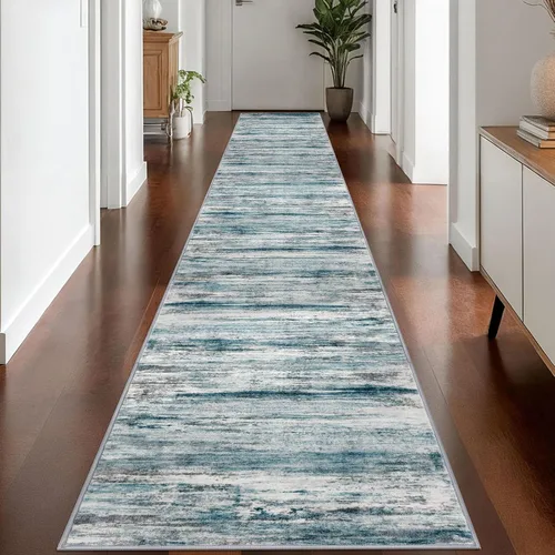 Miniatura 18 de KOZYFLY – Alfombra de pasillo moderna y lavable de diseño abstracto verde, 2 x 5 pies, antideslizante, suave y de pelo corto, ideal para cocina