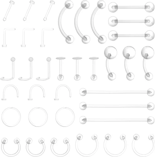 Telooco 36 piezas de retenedores transparentes de plástico para cirugía, anillos de nariz, tachuelas, lengua, ombligo, tabique, ceja, pezón, labio,