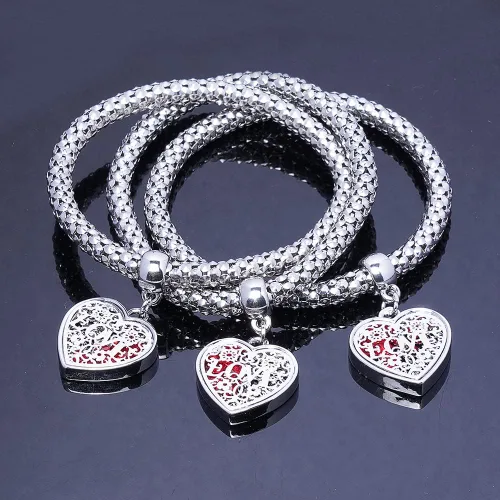 Miniatura 5 de SILANER Pulseras multicapa con dijes de cristal, 3 pulseras de cadena de maíz de oroplataoro rosa para mujer, pulsera elástica en forma de corazón