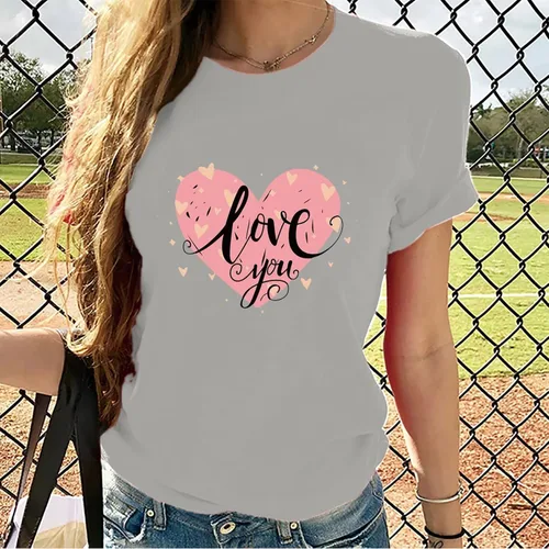 Miniatura 7 de Camisetas de manga corta con estampado de corazón para mujer, camisetas de ajuste regular, linda y divertida, ropa de regalo 2023