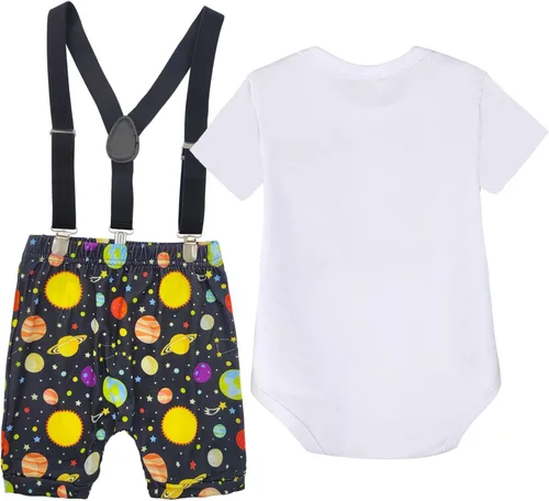 Miniatura 2 de Disfraz de primer cumpleaños espacial para bebé, traje de primer pastel de un año + pantalones cortos, regalo de astronautas