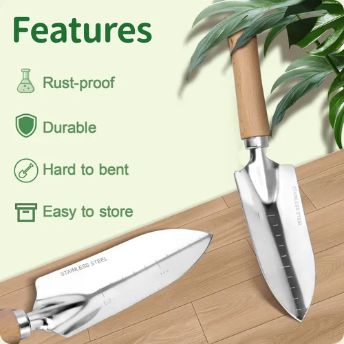 Miniatura 7 de Juego de herramientas de jardín, 2 piezas de herramientas de jardín de acero inoxidable resistente, kit de jardín con mango ergonómico de madera