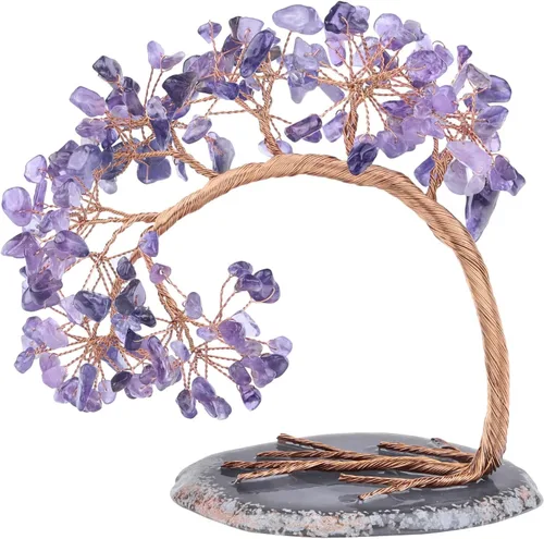 Árbol de dinero de cristal natural hecho a mano con base de ágata de buena suerte, Feng Shui, árbol bonsái para decoración de mesa de oficina en