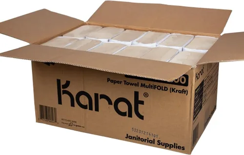 Miniatura 2 de Karat Toallas de papel multipliegues, absorbentes y resistentes, 334 hojas x 12 paquetes, fibras recicladas