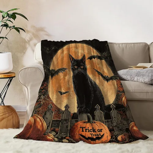 Miniatura 8 de YeeJu Manta de Halloween con diseño de calabaza y gato negro, manta de bebé pequeña para regazo, bebé, bebé, cuna, carriola, acogedora, suave