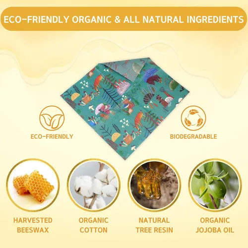 Miniatura 2 de Envoltorio reutilizable de cera de abejas - Paquete de 9 envolturas de cera de abejas para alimentos, envolturas de cera de abejas ecológicas