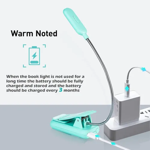 Miniatura 6 de VAVOFO - Luz de lectura recargable para libros, bloqueo de luz azul, luz de lectura con clip de 1600K ámbar, luz para libros de 7 LEDs para niños