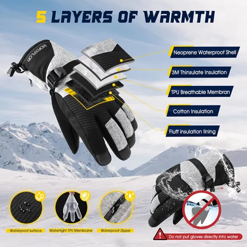 Miniatura 2 de MORXPLOR Guantes de nieve de esquí de invierno para hombres y mujeres, impermeables, resistentes al viento, para pantalla táctil, guantes