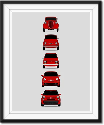 Miniatura 7 de Custom Car Posters Póster hecho a mano compatible con Fiat 500 generaciones e impresión de Fiat 500 (Topolino, 500 Nuova, 126, 500 L), multicolor