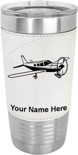 Miniatura 8 de LaserGram Vaso aislado al vacío de 20 onzas, avión de ala baja, grabado personalizado incluido (piel sintética, estilo béisbol)