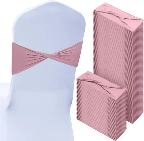 Miniatura 20 de CHENGU 100 piezas Cintas elásticas de elastano para sillas, lazos simples, bandas para sillas de boda real sin hebilla, decoraciones de cumpleaños