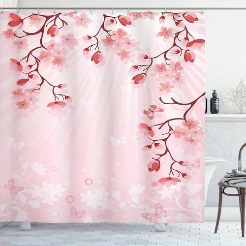 Miniatura 90 de set de cortina para baño decorativa de tela de poliéster con ganchos
